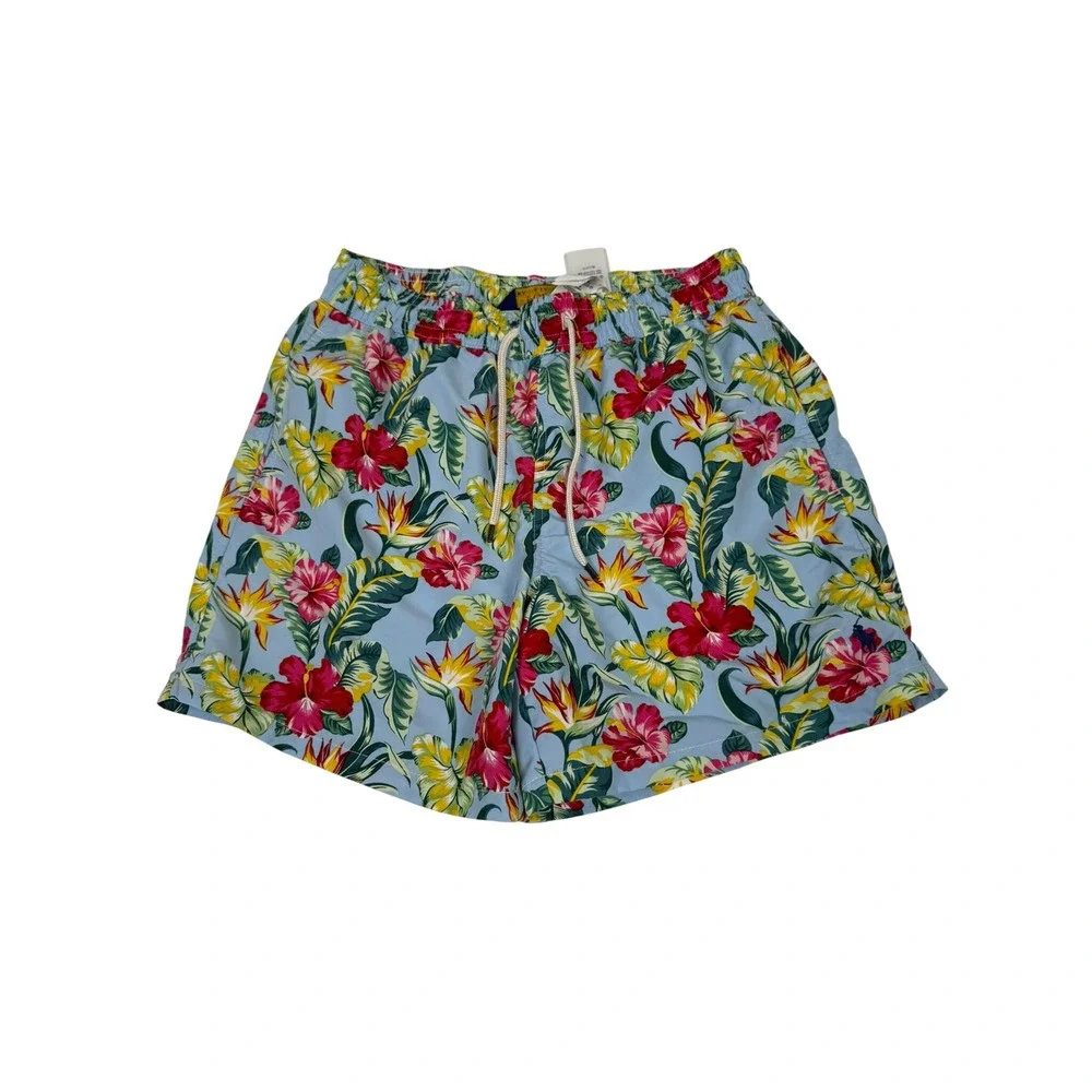 Polo Ralph Lauren Traveler Swim Trunks M Blue Tropical Floral Hibiscus Shorts